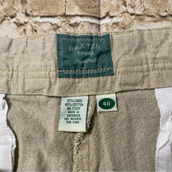 Baxter Brand Natural Tan Linen Cotton Pleated Chino Shorts - Picture 4 of 4